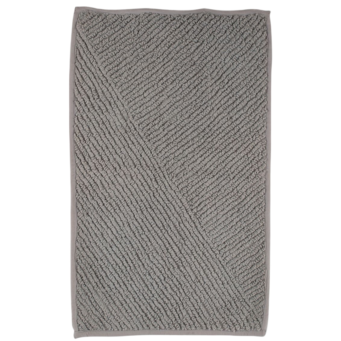 Gray reversible bath mat with textured diagonal design, soft plush surface for bathroom comfort and safety.