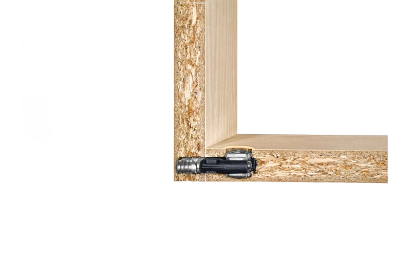 Corner connector fastened in wood panel joint for woodworking tool accessories and home improvement use