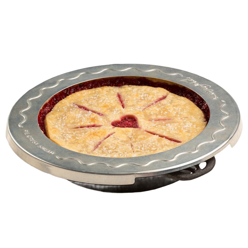 Round stainless steel pie crust shield with wavy edge, designed for protecting crusts in baking, Kitchenware and Bakeware collections