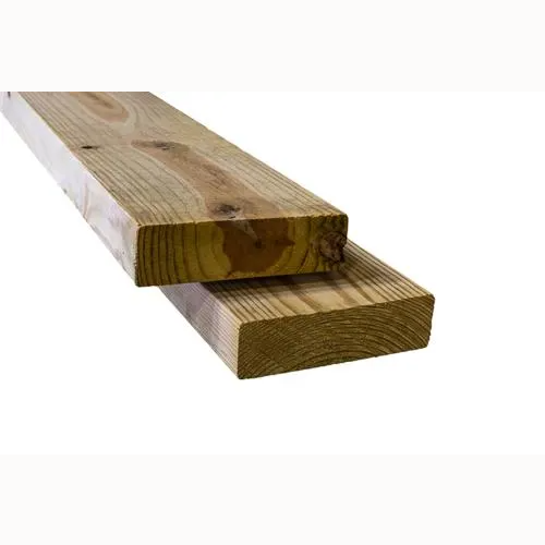 Two pieces of treated construction lumber with visible wood grain for outdoor and home improvement projects
