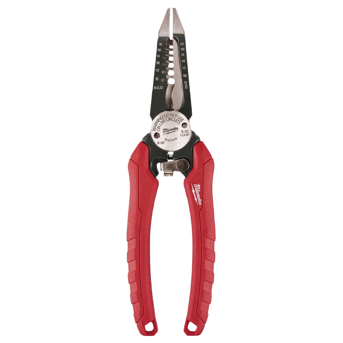Red-handled comfort grip combination pliers with wire stripping and cutting features for tools and home improvement use