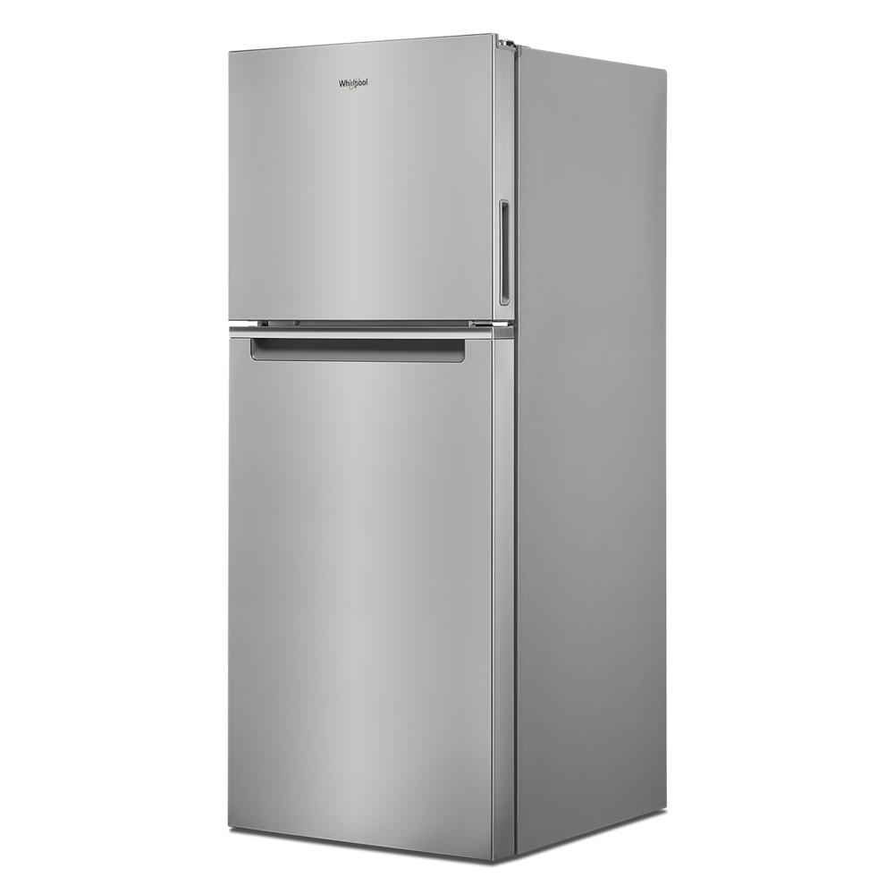 Stainless steel top-freezer refrigerator with compact design for small spaces in kitchen appliances collection