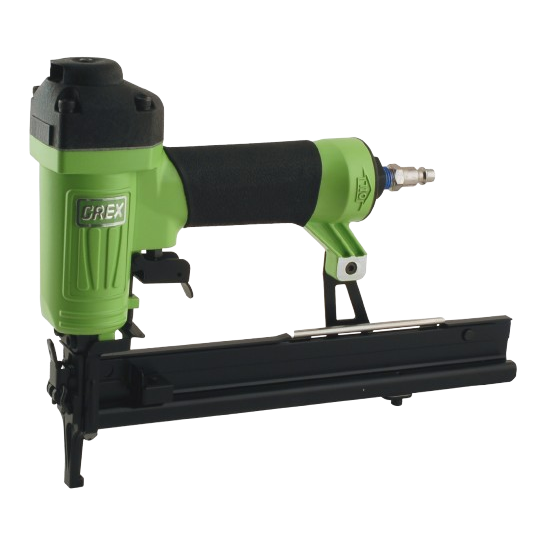 Green and black pneumatic crown stapler for woodworking and fastening tools in hardware collection