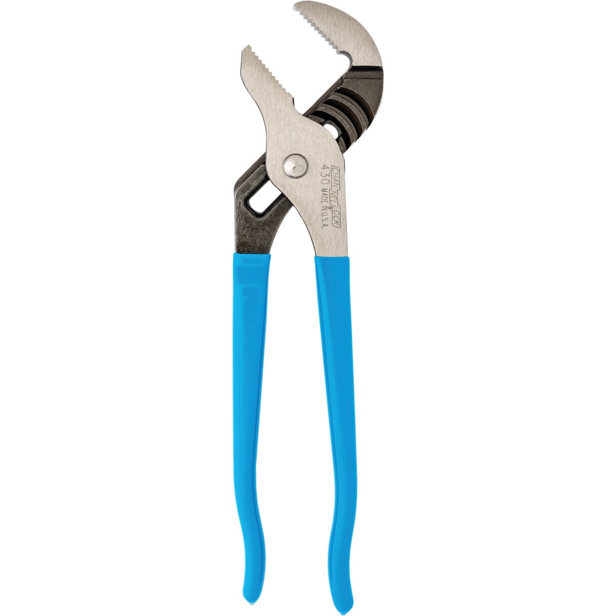 Blue-handled straight jaw groove joint pliers with adjustable tongue and groove design for home improvement and woodworking tools collections