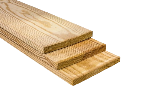 Three pieces of treated lumber in varying thicknesses for construction and home improvement projects