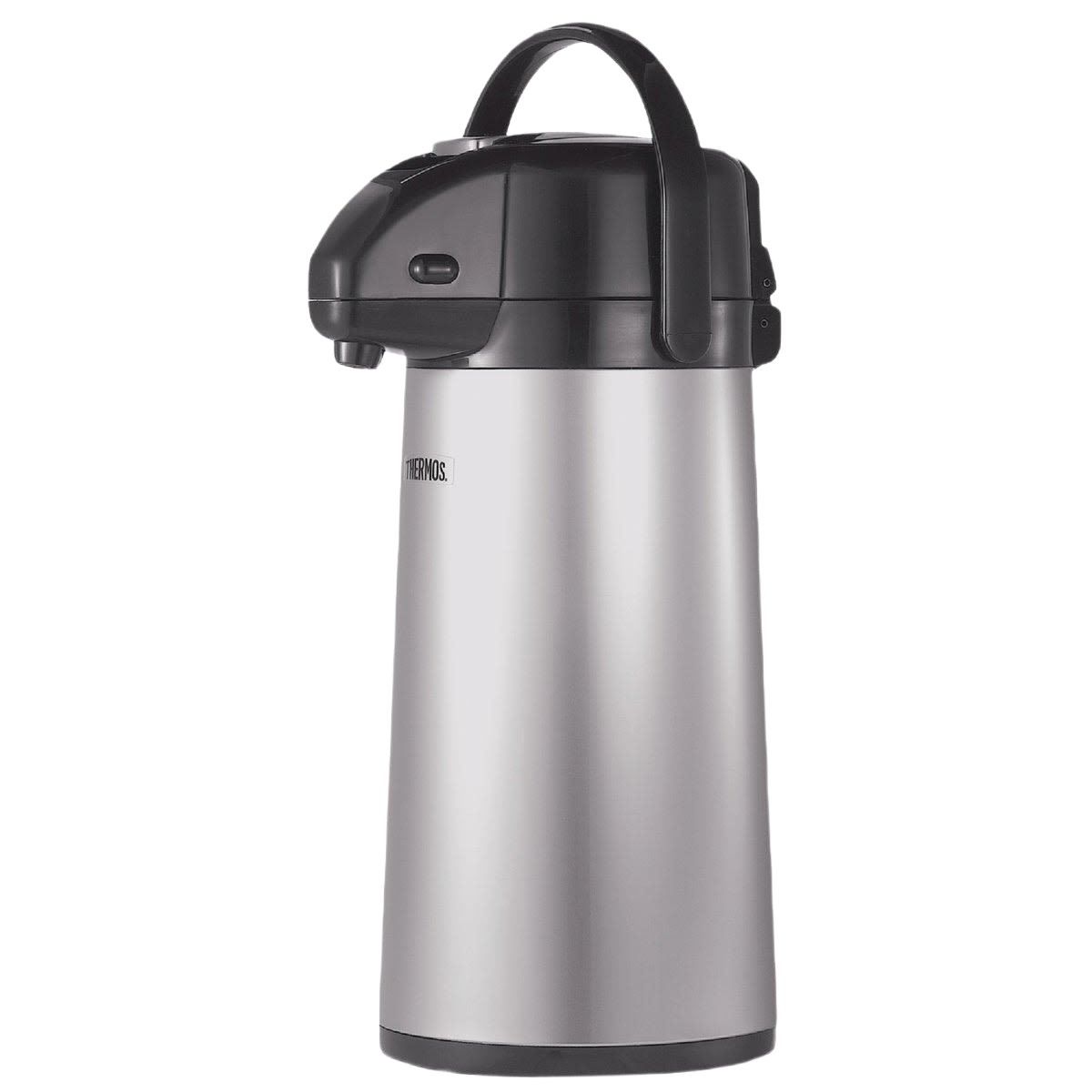 Stainless steel thermal beverage dispenser with handle and pump for kitchenware and drink serving needs