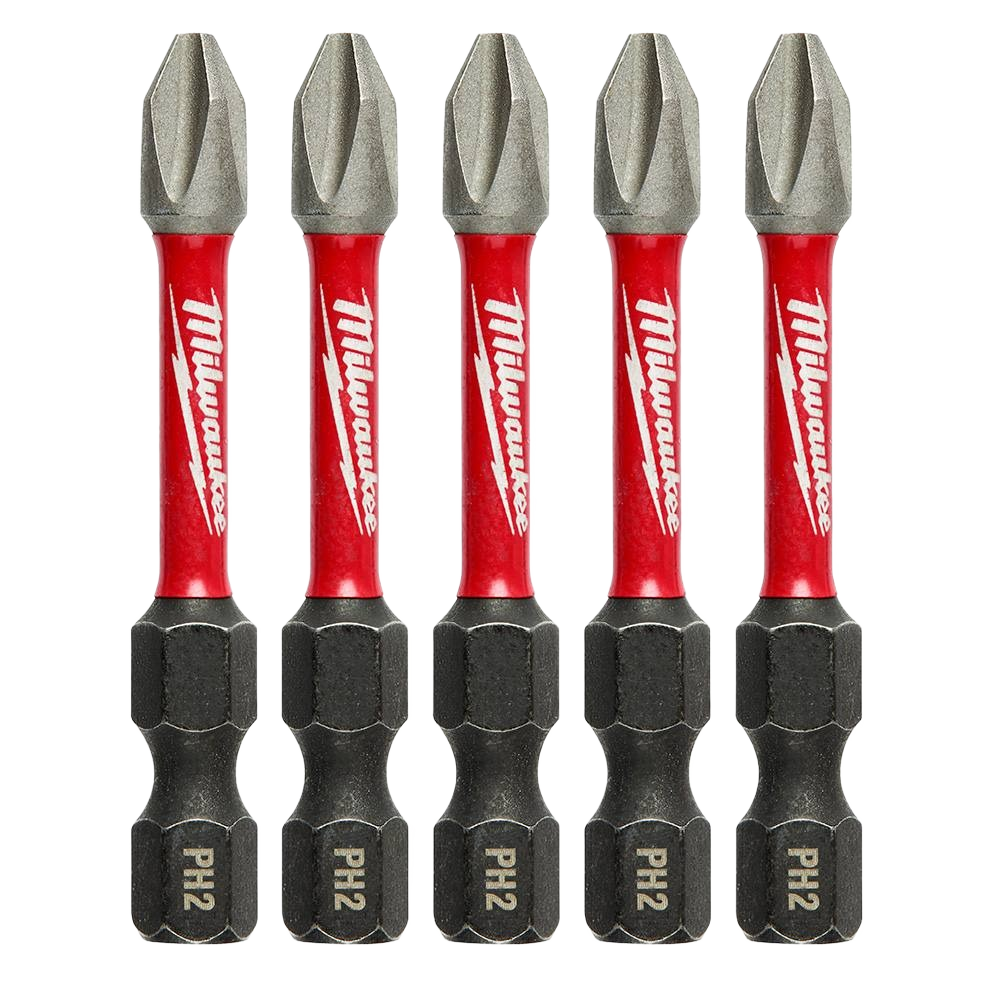 Set of five 2-inch PH2 Phillips impact driver bits with Wear Guard Tip technology in tool accessories collection under $50.