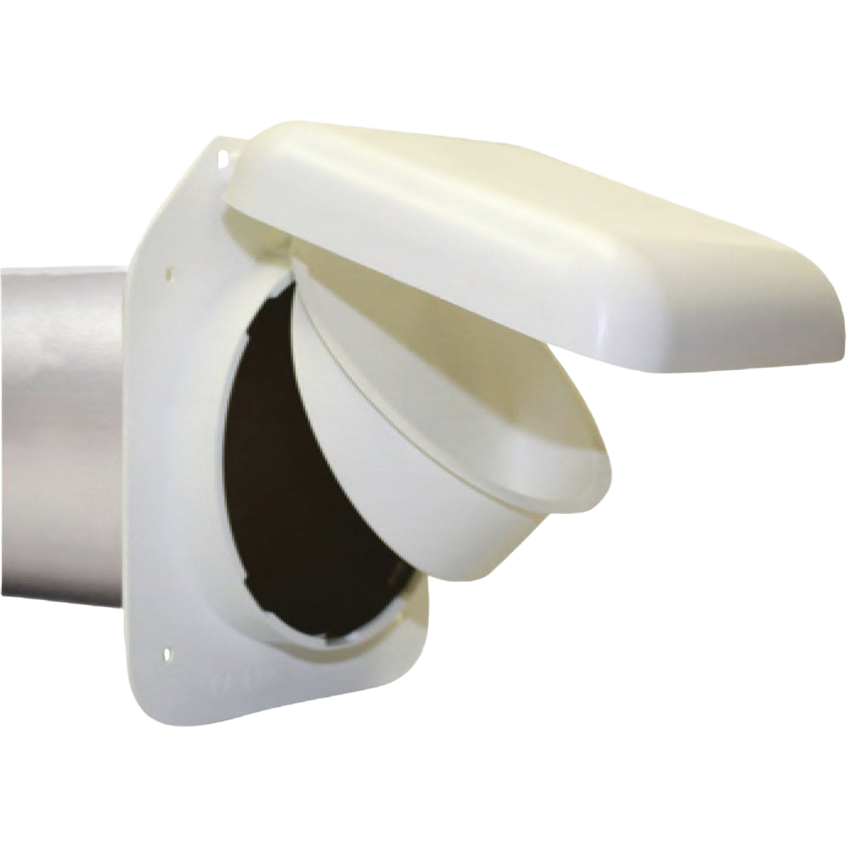 White plastic 4-inch dryer vent hood with attached aluminum vent tube for appliance parts and home improvement collections