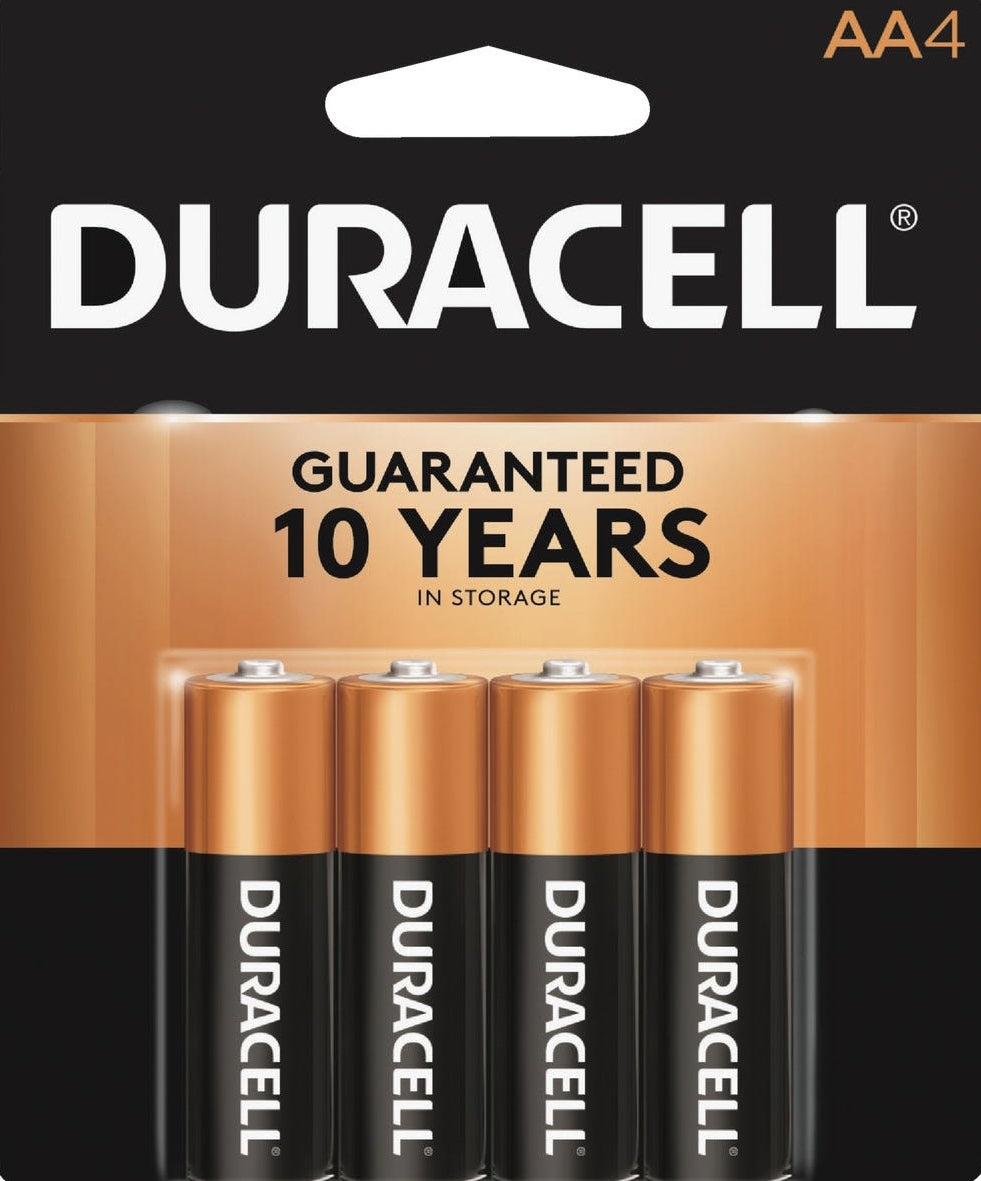 Pack of four Duracell CopperTop AA batteries with guaranteed 10-year power storage for household and electrical use under $50