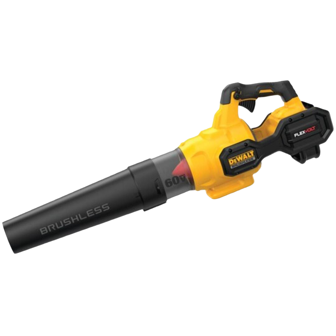 Yellow and black cordless handheld axial blower with brushless motor and flexible 60V power system for home improvement tasks