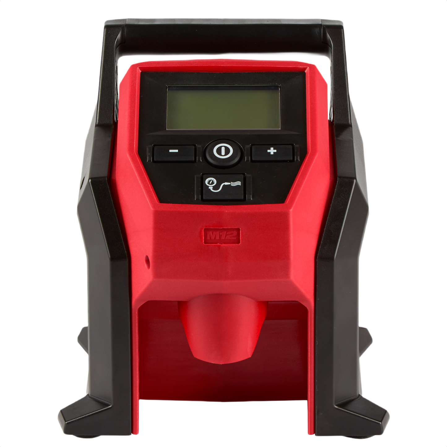 Red and black compact inflator with digital display and control buttons for efficient tire inflation in air tools collection