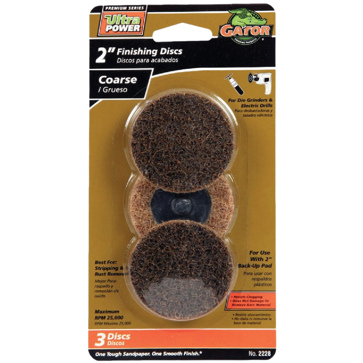 Set of three 2-inch coarse finishing discs for power tool accessories and home improvement sanding tasks