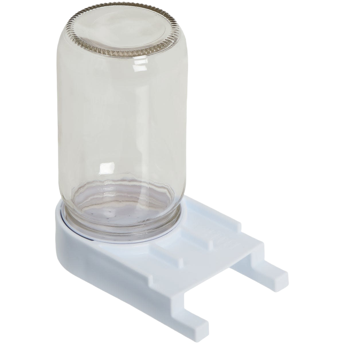 Clear glass jar mounted upside down on white plastic feeder base for beekeeping and wildlife supplies under $50 collections