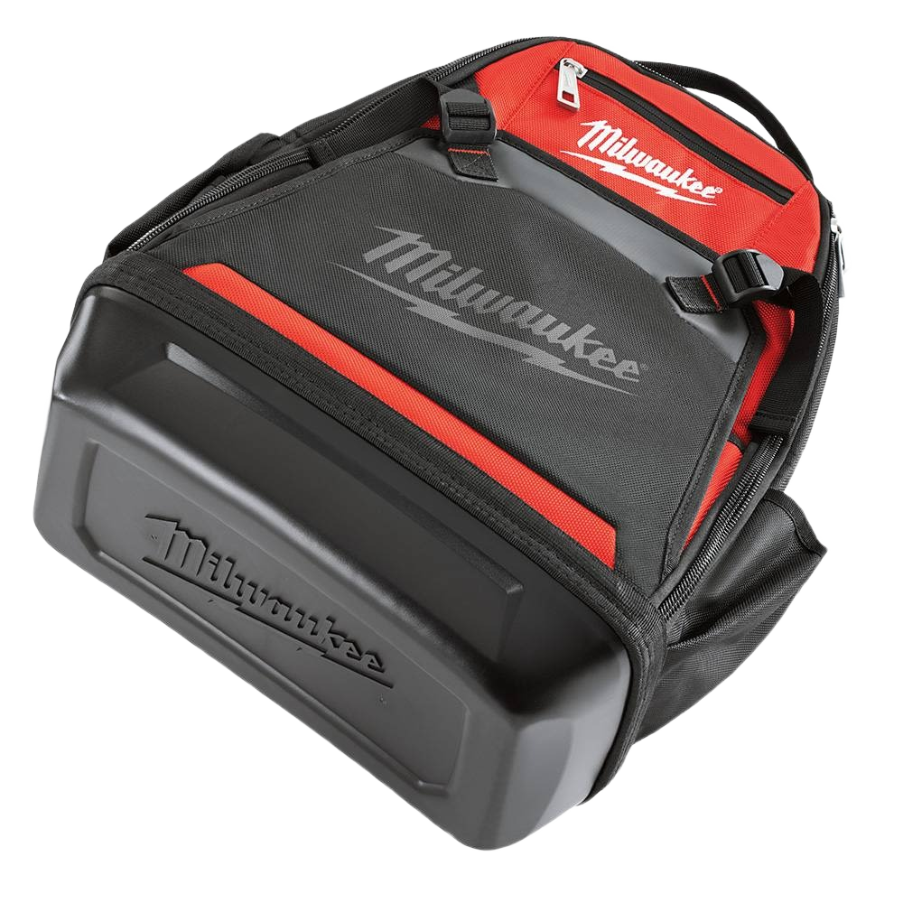 Milwaukee Jobsite Backpack made from 1680D ballistic nylon with molded base for durable tool storage and workshop organization