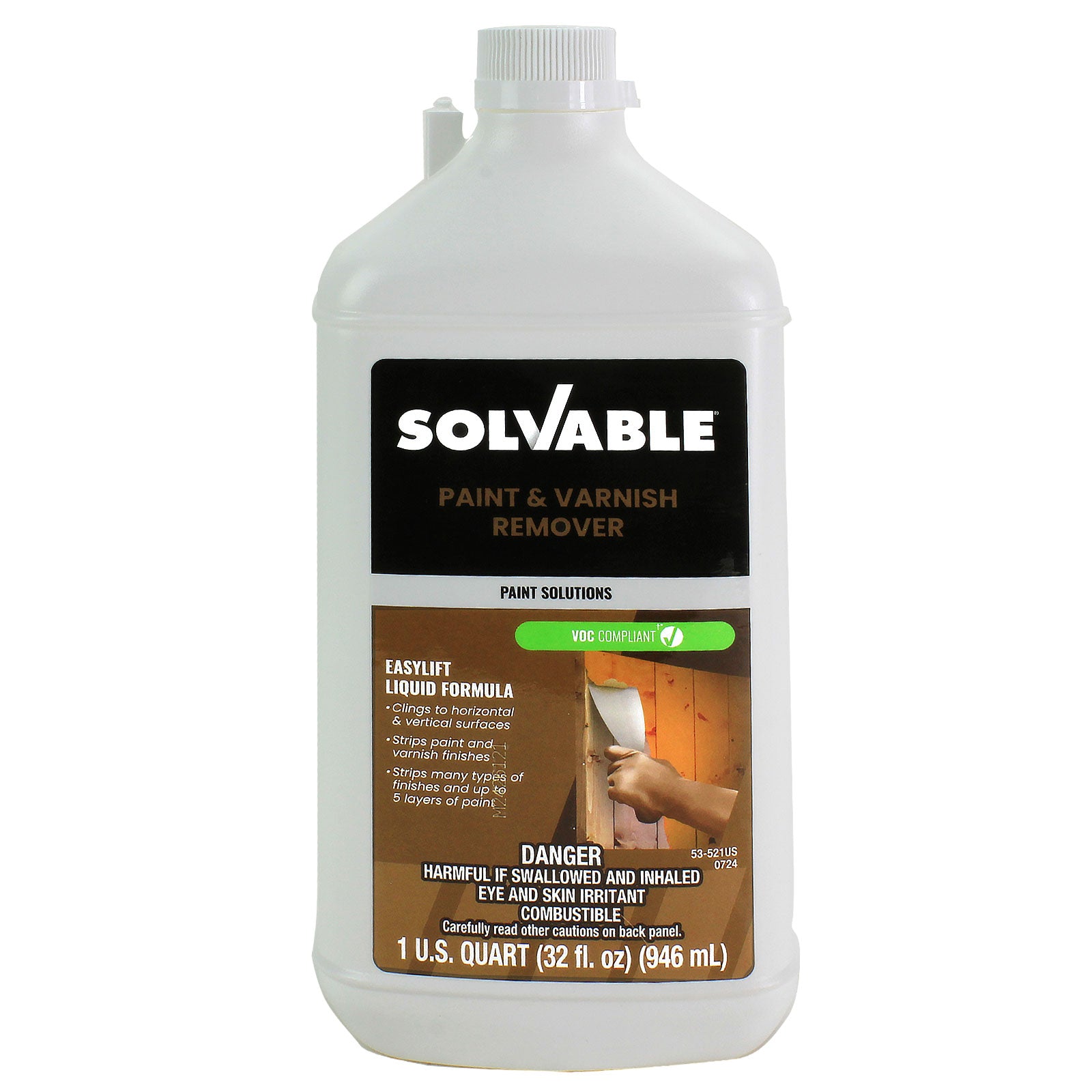 One-quart container of paint and varnish remover with liquid formula for effective coating removal in home improvement collections