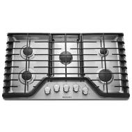 36-inch black five-burner gas cooktop with control knobs for KitchenAid cooktops and home improvement collections