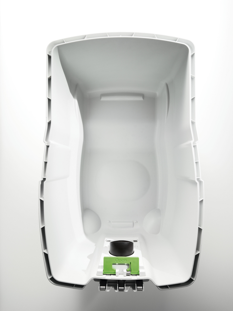 Interior view of white plastic dust extractor container from Festool dust collectors in woodworking tools collection