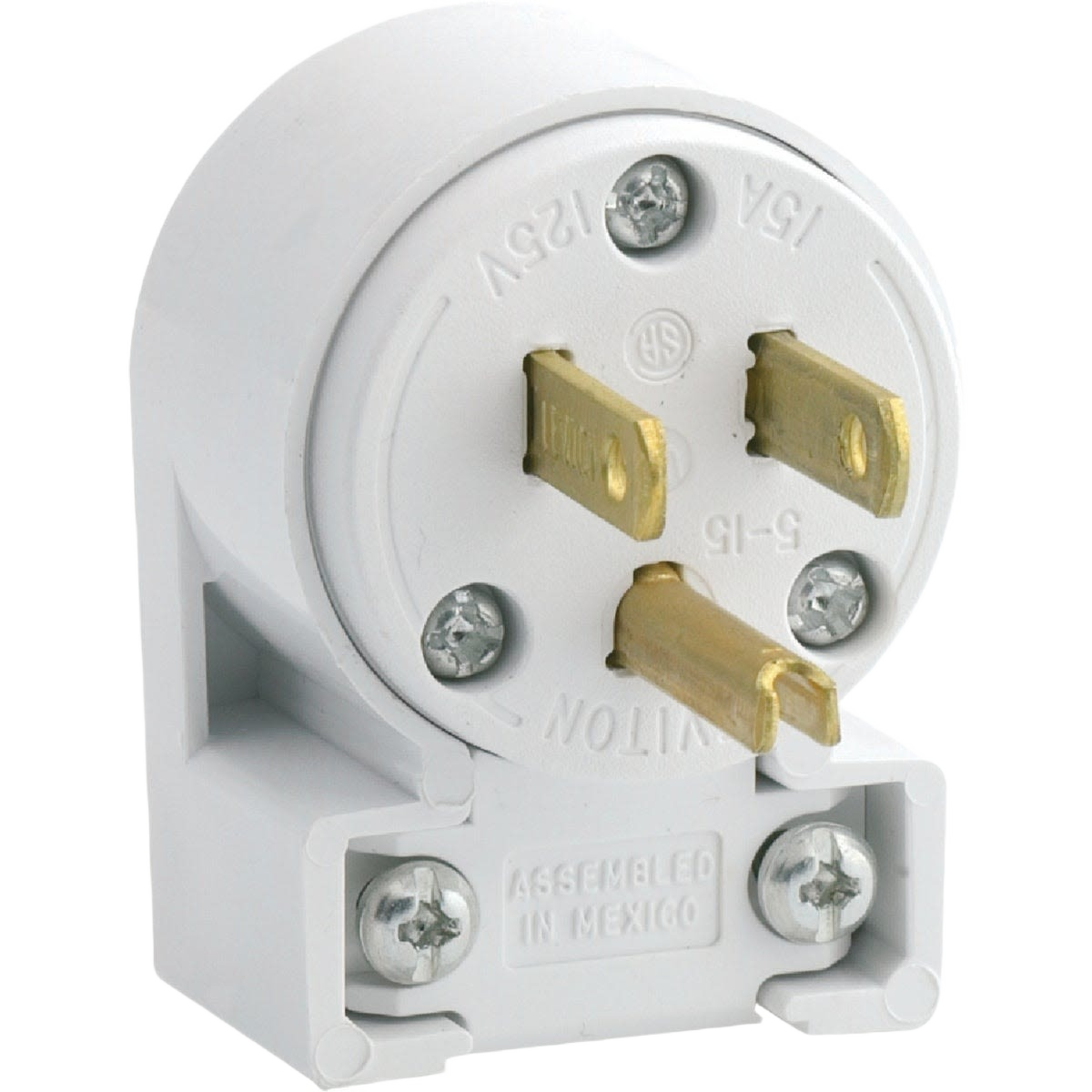 White commercial grade angle cord plug with brass terminals for electrical and wire collections under $50 and home improvement tools