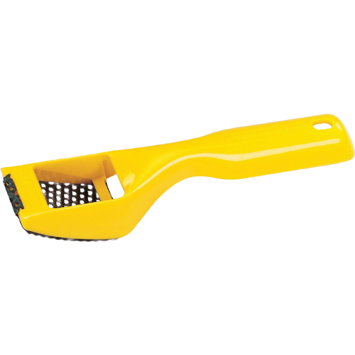 Yellow handheld surform plane tool for shaping and smoothing wood in tools and home improvement tasks