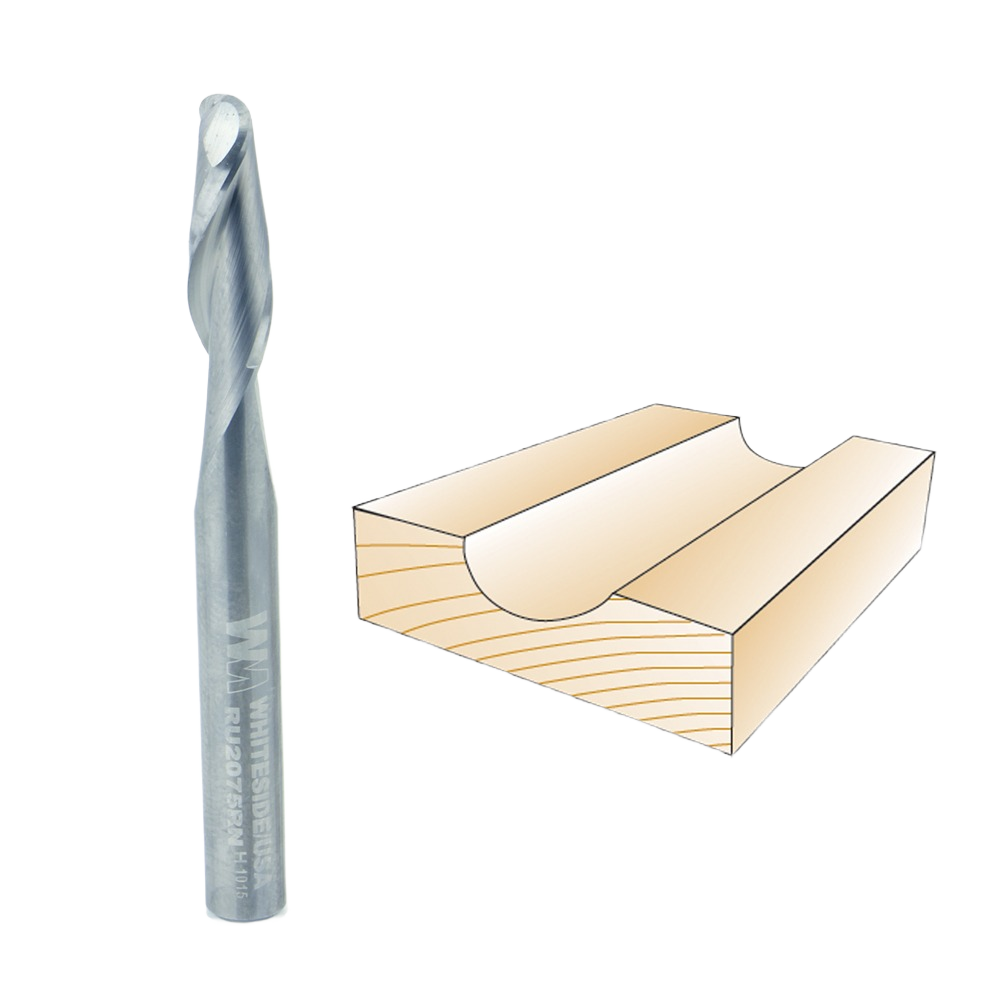 Whiteside Upcut Spiral Ball End CNC Router Bit 1/4