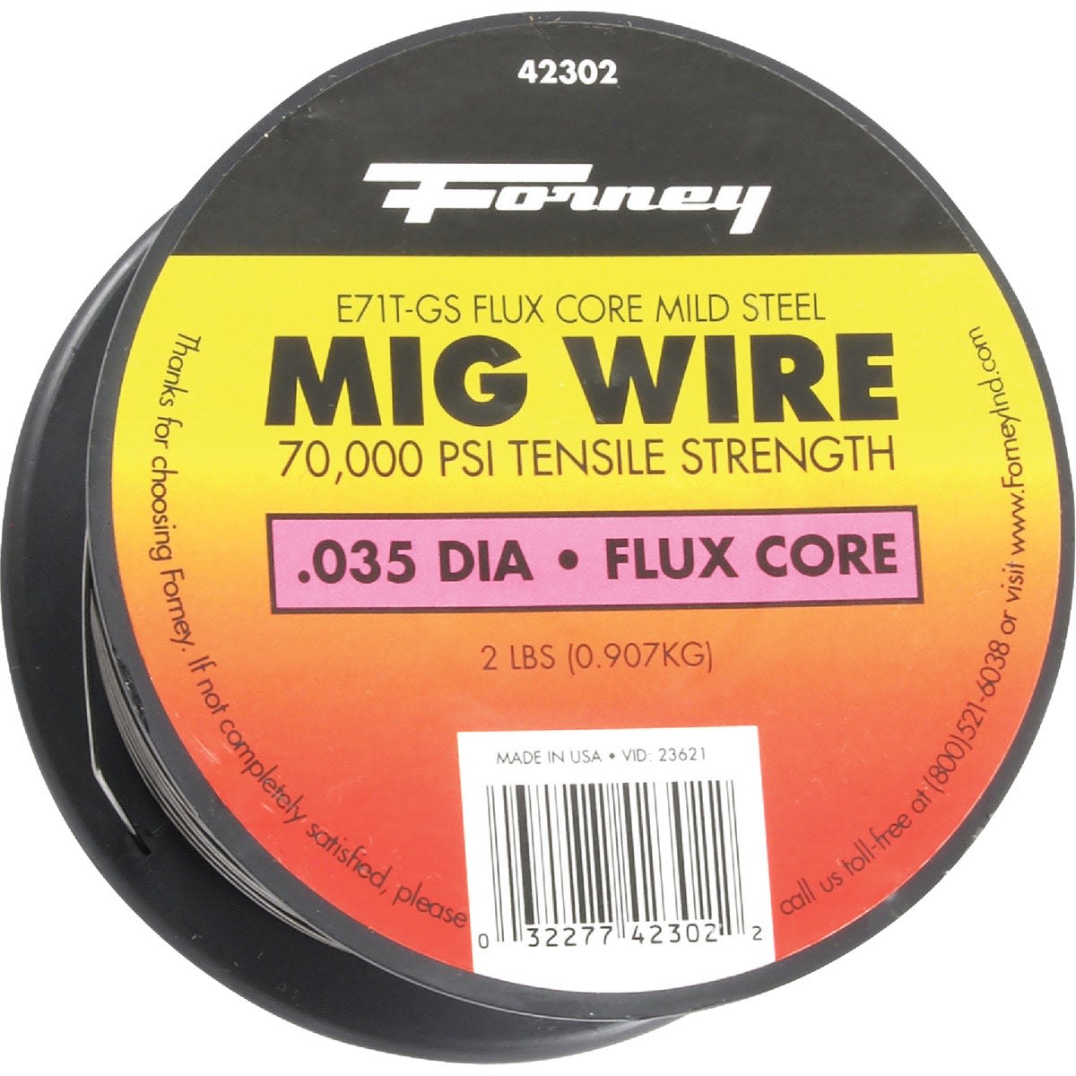 Spool of Forney flux core mild steel mig wire with 0.035 inch diameter for welding and home improvement tasks