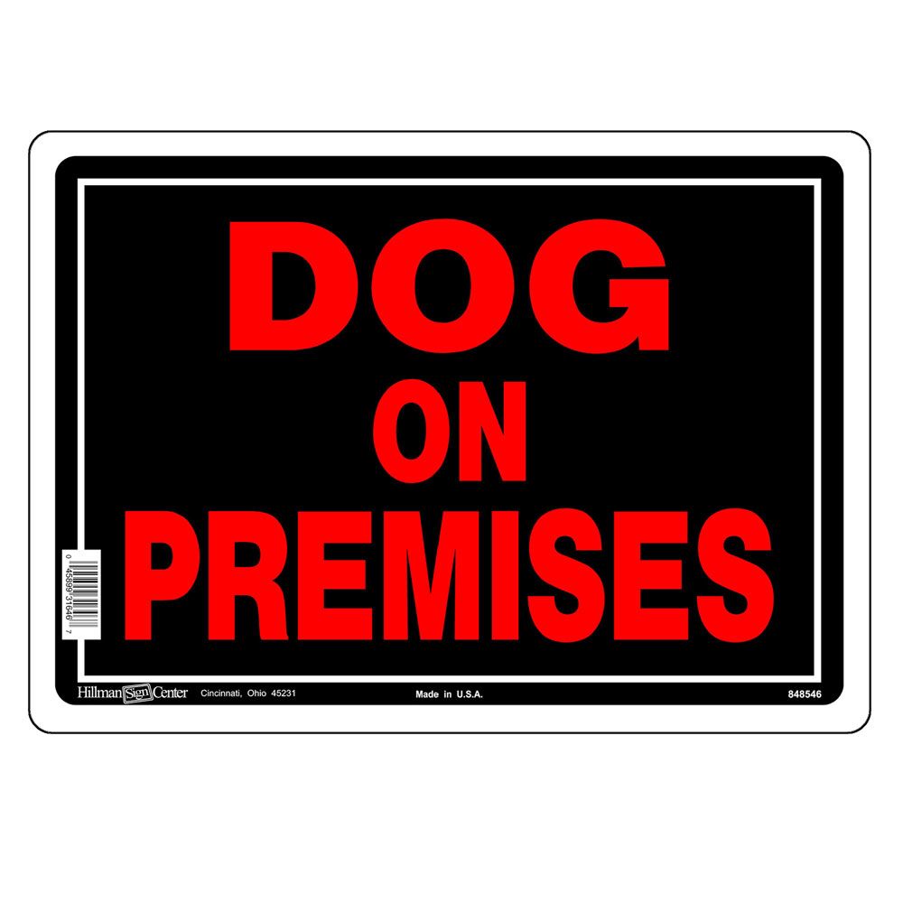 Black aluminum warning sign with large red text alerting dog on premises for home safety and improvement