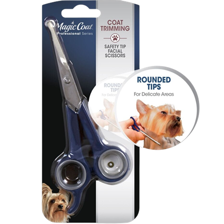 Blue-handled safety tip facial scissors for pet grooming with rounded blades in Pet & Animal collection under $50