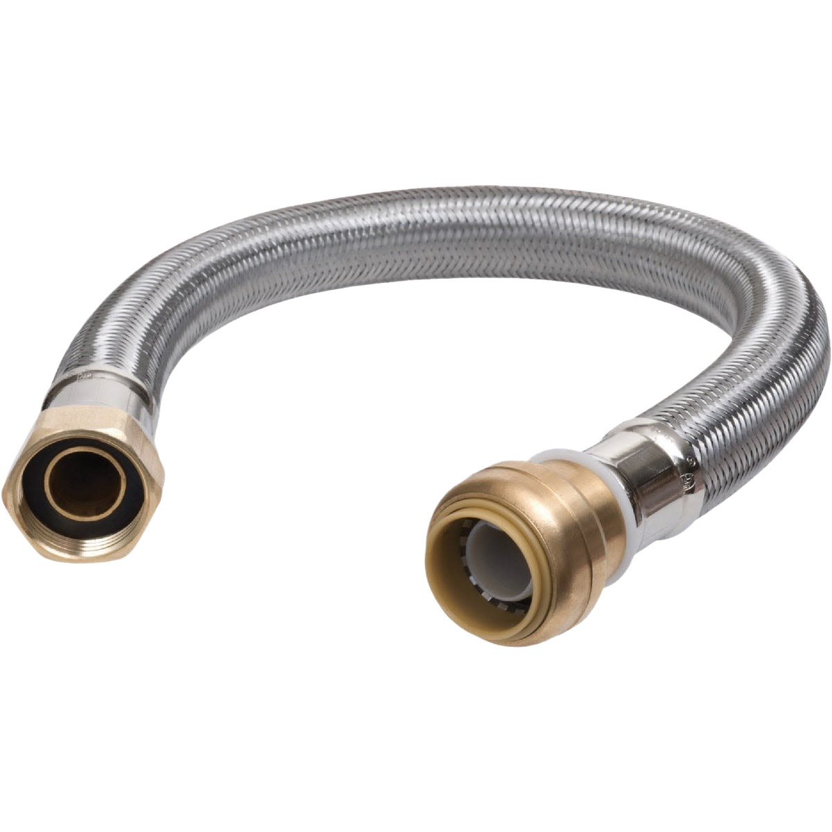 Flexible metal water connector with brass fittings designed for water softener installation in home improvement projects