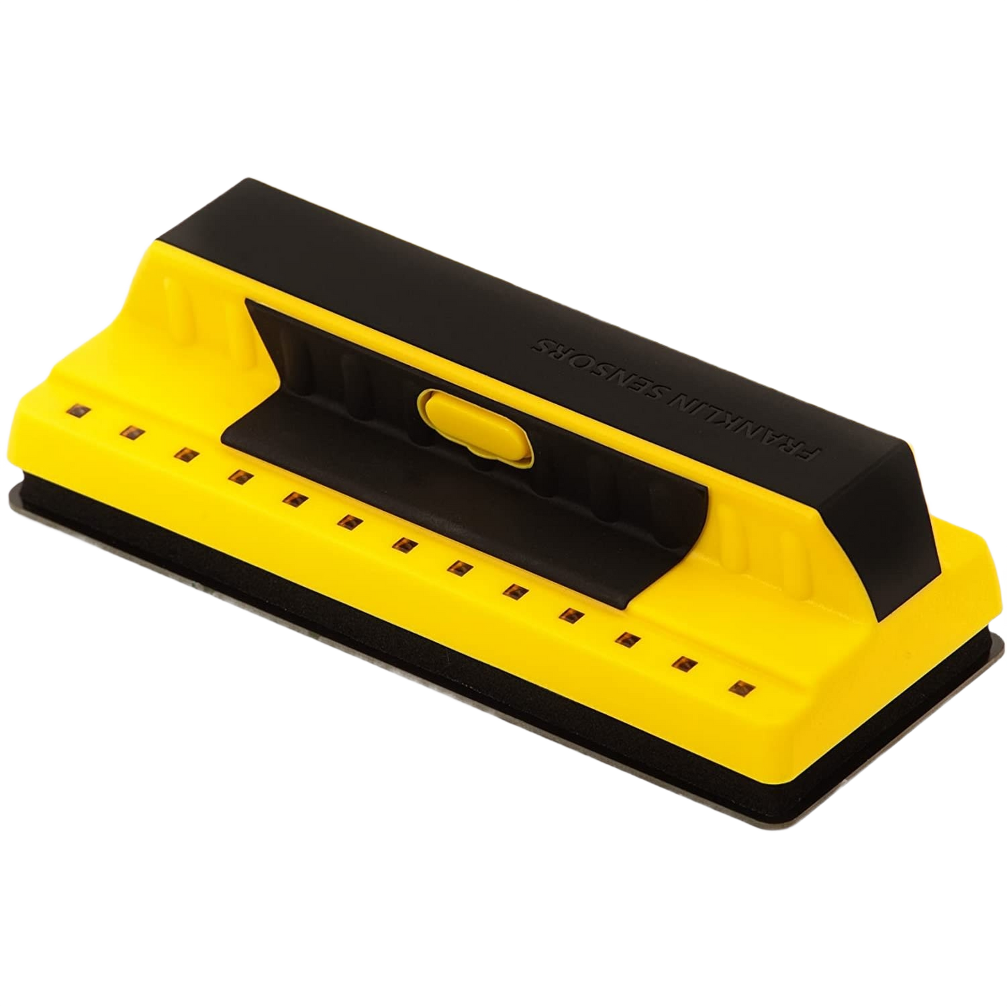 Yellow and black stud finder with ergonomic grip, suitable for woodworking and home improvement hand tools collections