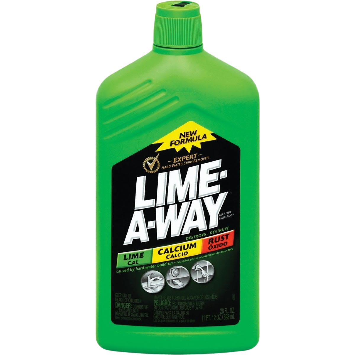 Green bottle of professional strength lime remover for cleaning lime, calcium, and rust in home improvement supplies collections