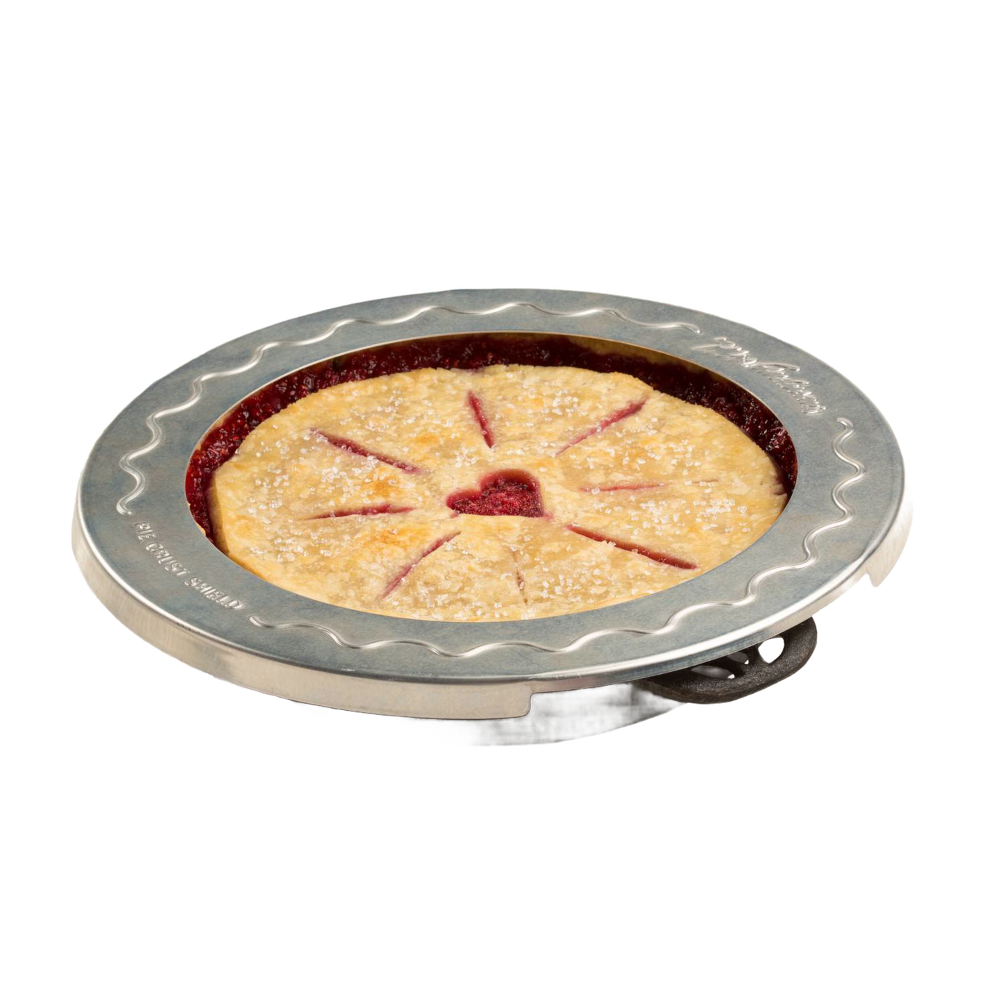 Stainless steel 10-inch pie crust shield with wavy edge for protecting edges during baking in kitchenware collection