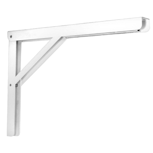 Heavy-duty white folding L bracket with reinforced support for sturdy wall-mounted shelving and home improvement tasks