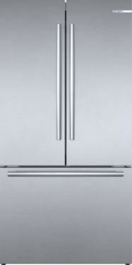 French door bottom mount refrigerator with stainless steel anti-fingerprint finish in Bosch kitchen appliances collection