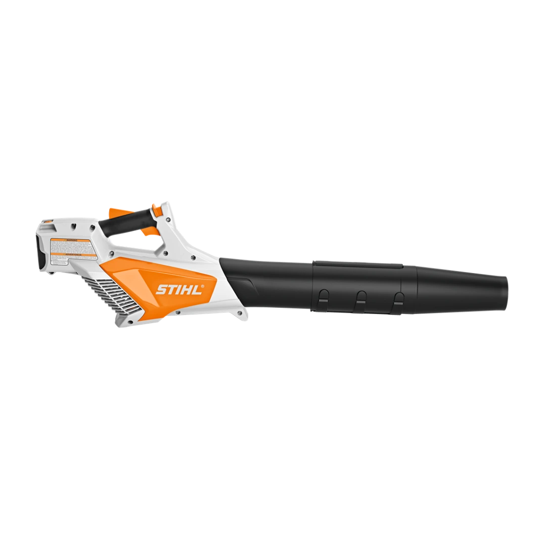 STIHL cordless handheld blower in orange and white with black nozzle for outdoor tools and home improvement tasks