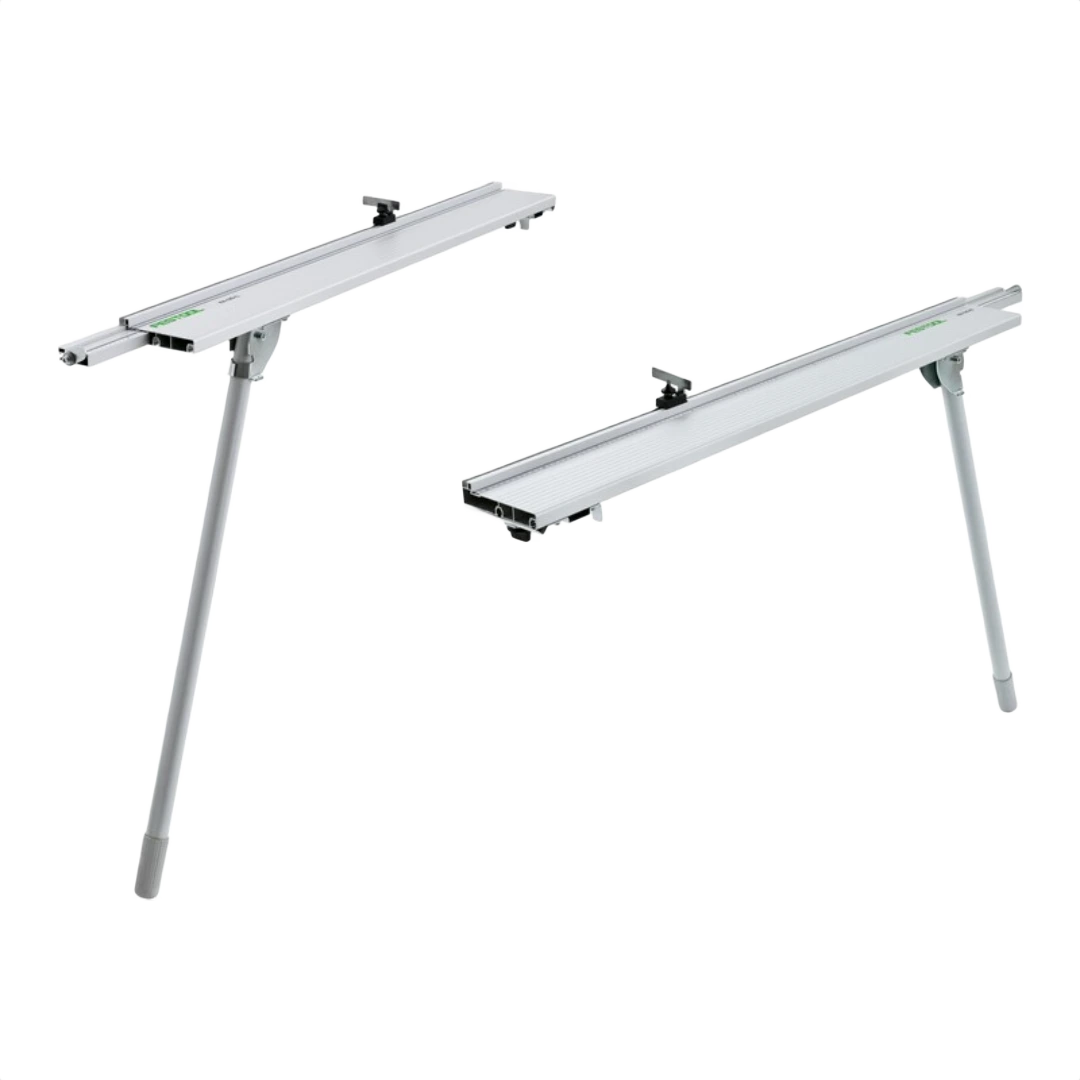 Pair of folding metric extensions with flip stop for saw support in power tool and saw accessories collections