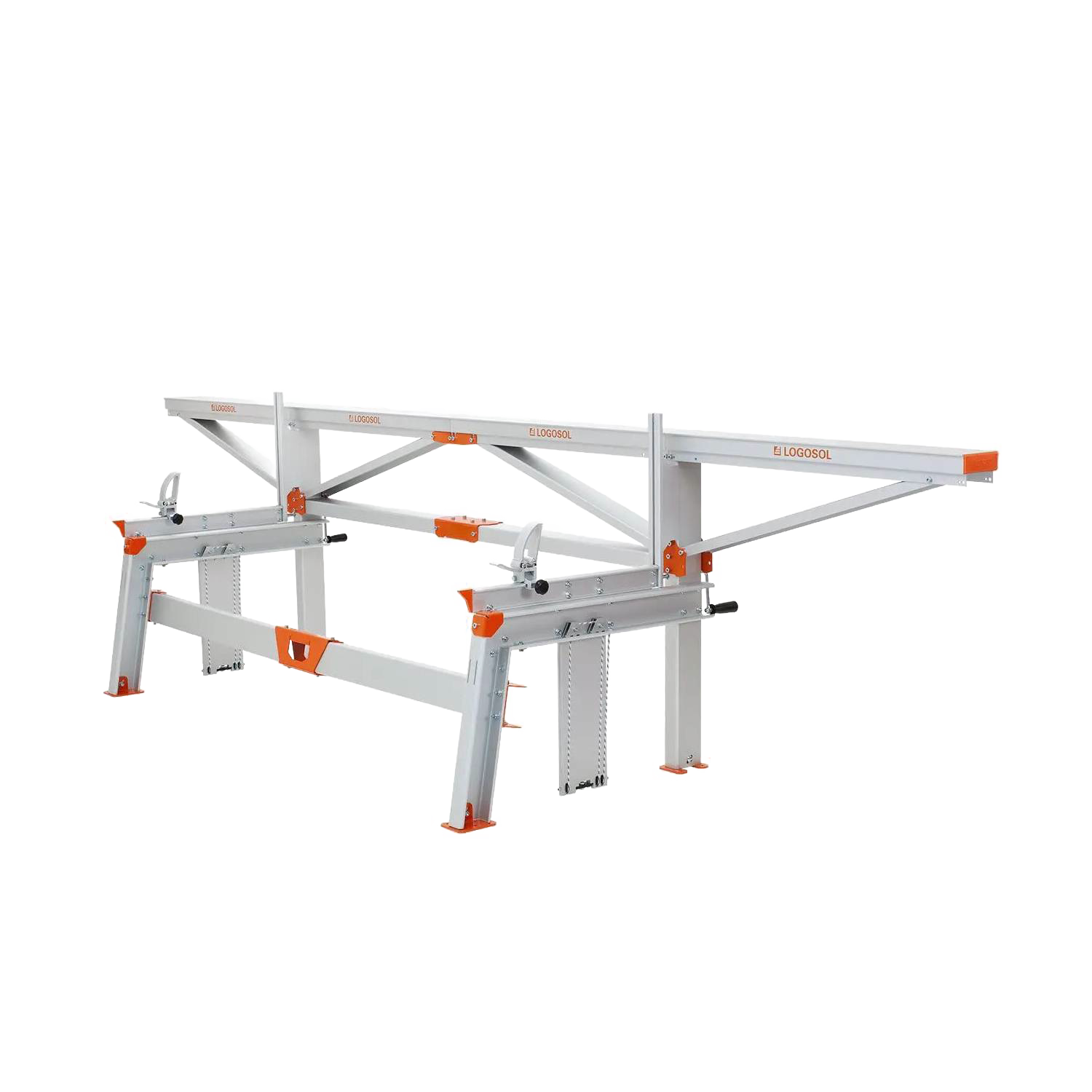 Portable aluminum chain sawmill frame with adjustable log lifts for outdoor power tools and woodworking use