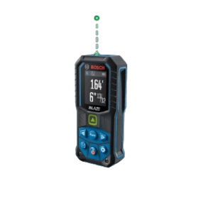 Compact handheld laser measure with green beam for precise distance readings in woodworking and home improvement tools collections
