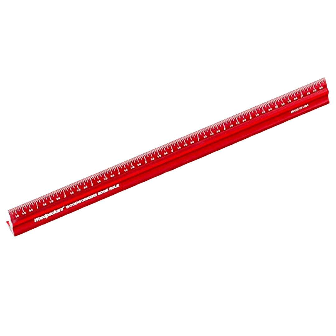 Red aluminum edge rule for precise woodworking measurements in measuring tools, woodworking tools, and hand tools collections