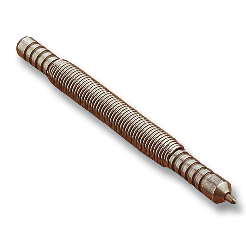 Metal self-centering punch with spiral grooved handle designed for precision in woodworking and home improvement tasks