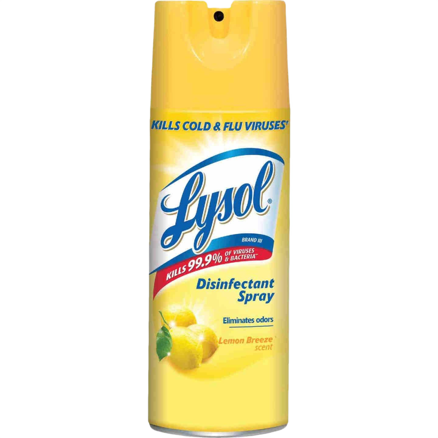 Yellow Lysol disinfectant spray can with lemon scent for cleaning and household odor elimination under $50.