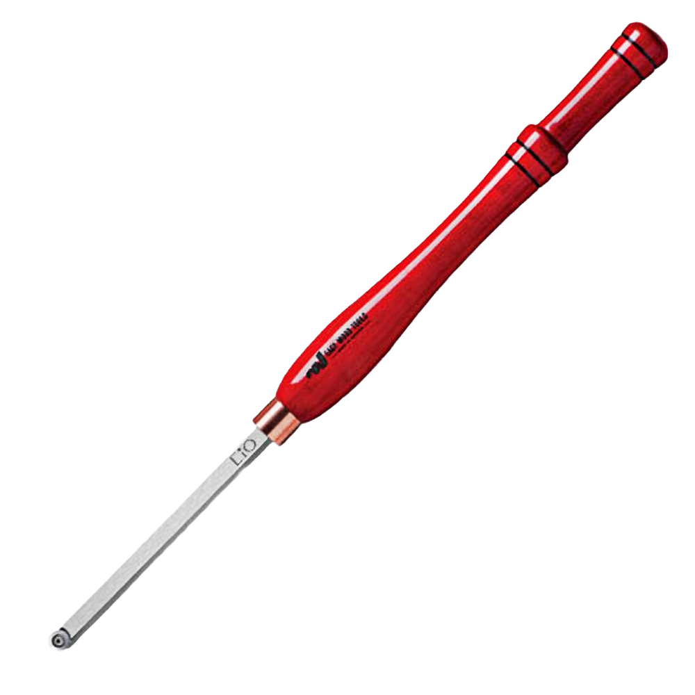Handheld woodturning finisher tool with red wooden handle and round carbide cutter in woodworking tools collection