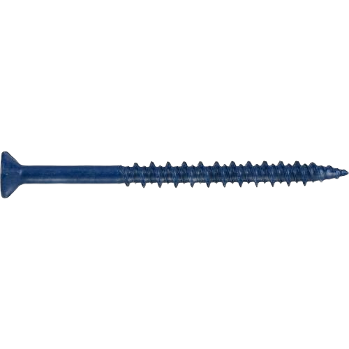 Blue coated split spacer screw with flat head and threaded shaft for hardware and lumber building materials collections