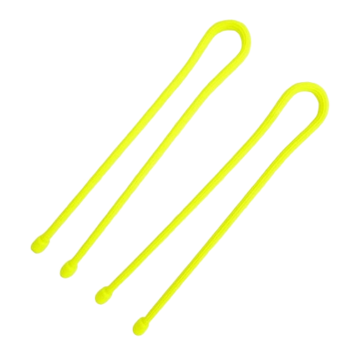 Two neon yellow reusable rubber twist ties for organizing cables and tools in electrical and home improvement projects under $50
