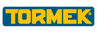 Bold yellow uppercase letters spelling TORMEK set against a rounded rectangular blue background, representing a brand logo related to home improvement tools.