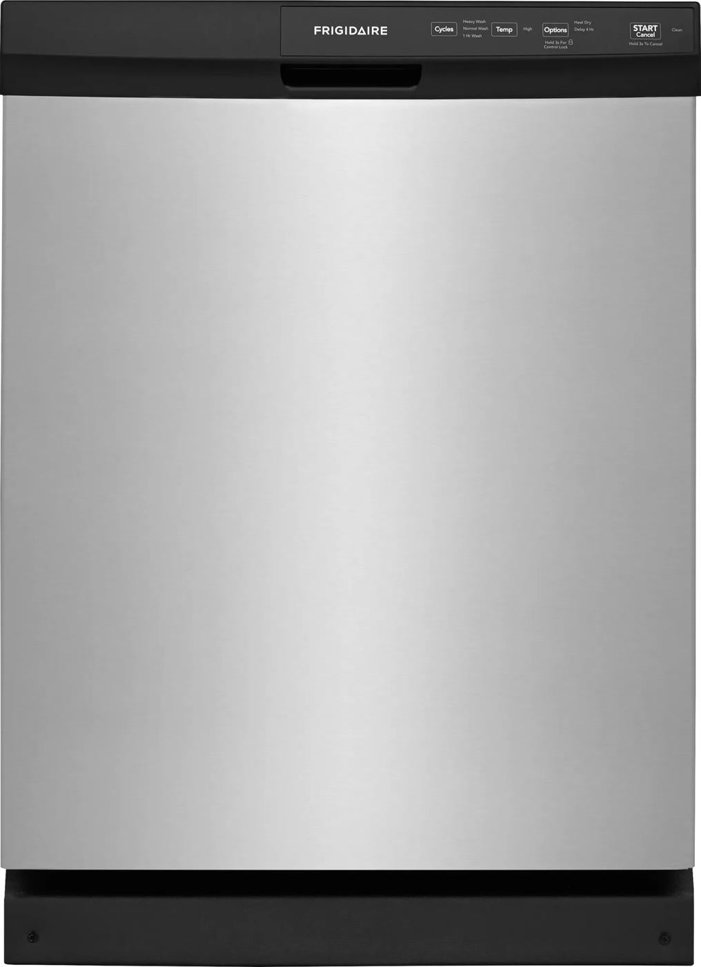 Stainless steel 24-inch built-in dishwasher with black control panel for kitchen and home improvement use