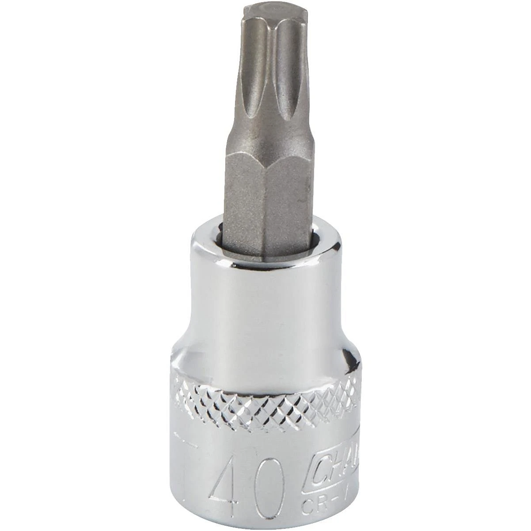 Chrome vanadium steel T40 6-point Torx bit socket with textured grip for woodworking and home improvement tools collection