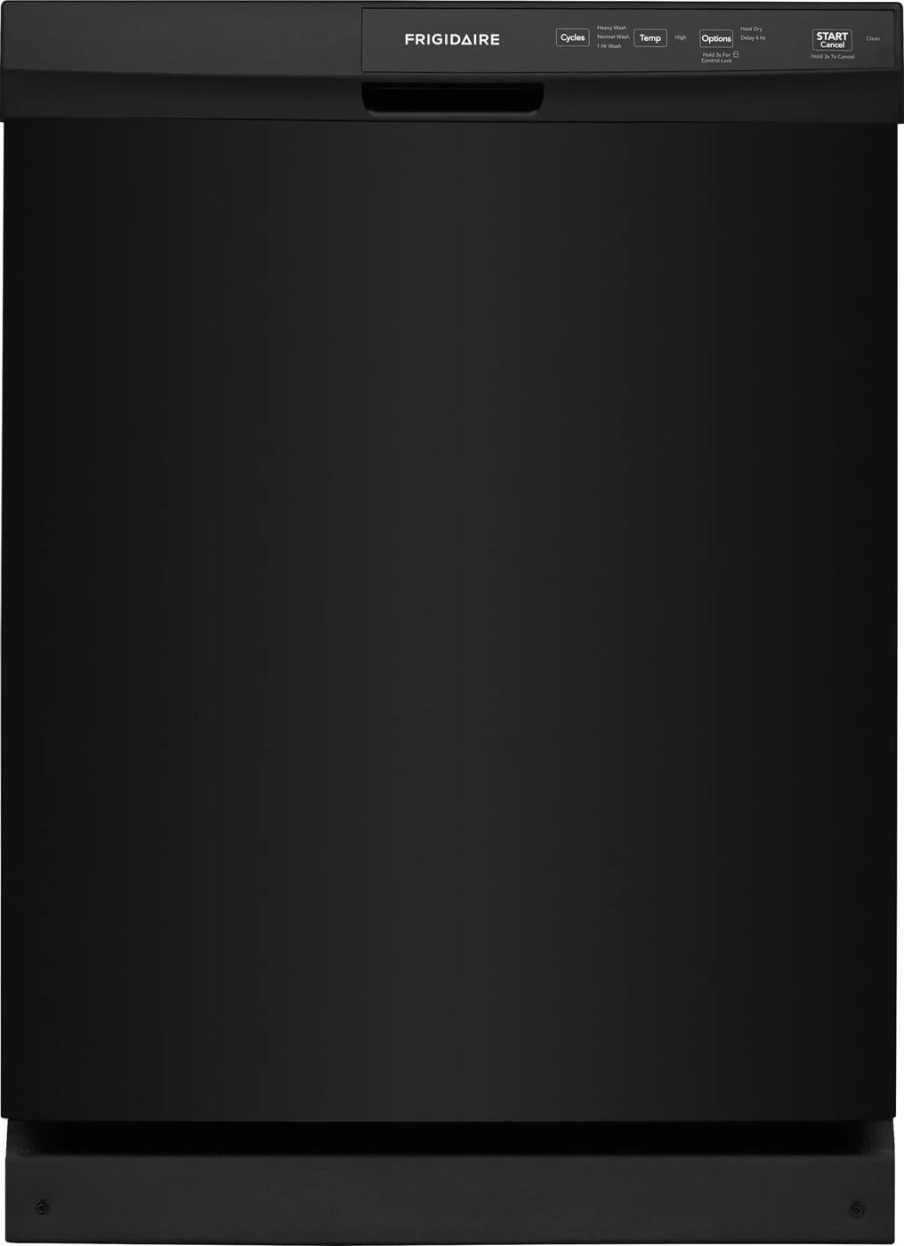 Black built-in dishwasher with digital control panel, designed for kitchen appliances and home improvement use.