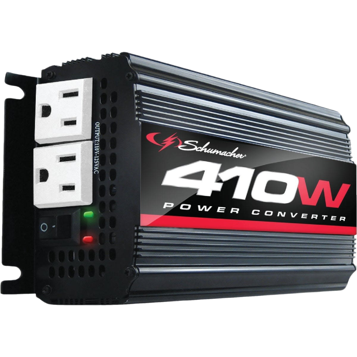 Compact Schumacher power inverter with dual AC outlets, 410-watt capacity for automotive and electrical tool use under $100 collections
