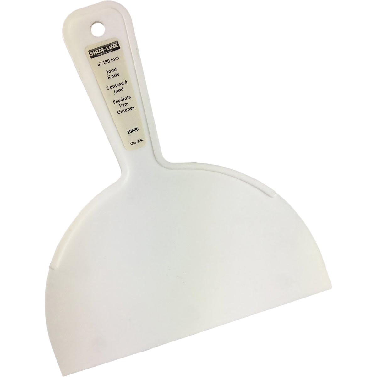 White plastic joint knife with flexible blade for applying spackle and adhesives in paint and supplies collections