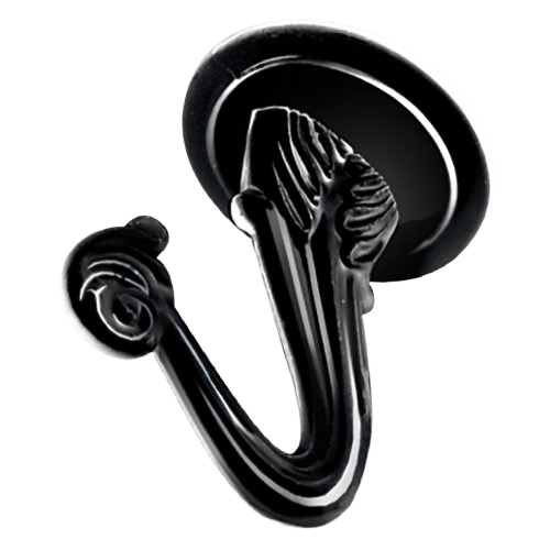 Black metal swag hook with decorative leaf design for Hardware and Fasteners collections under $50